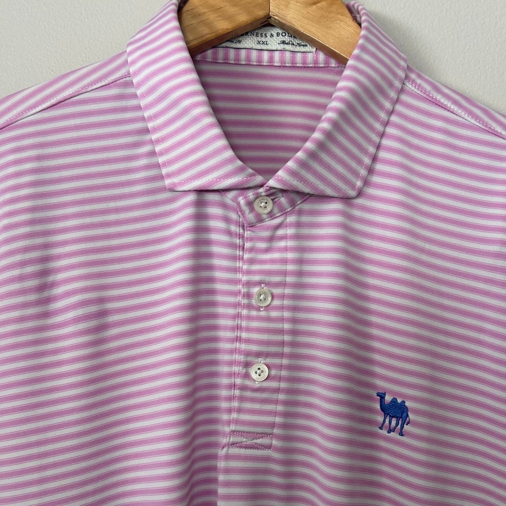 Holderness & Bourne Polo Shirt Mens XXL Pink Striped‎ Tailored Fit Performance